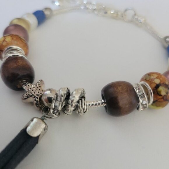 NWT Pandora Style Charm Bracelet Woodland Fringe Snake Serpent Star Rhinestones - Picture 9 of 10